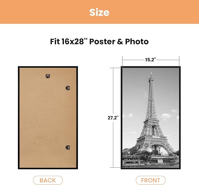 upsimples 16x28 Poster Frame, Easy Slide-In Assembly, Black, 3 Pack | Gallery Wall 16 x 28 Picture Frames Set for Family, Wedding, Christmas, Easy to Change Photos