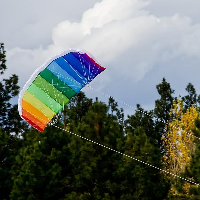 In the Breeze 2973 Rainbow 62" Sport Kite Dual Line Stunt Parafoil Includes Braided Kite Line and Bag