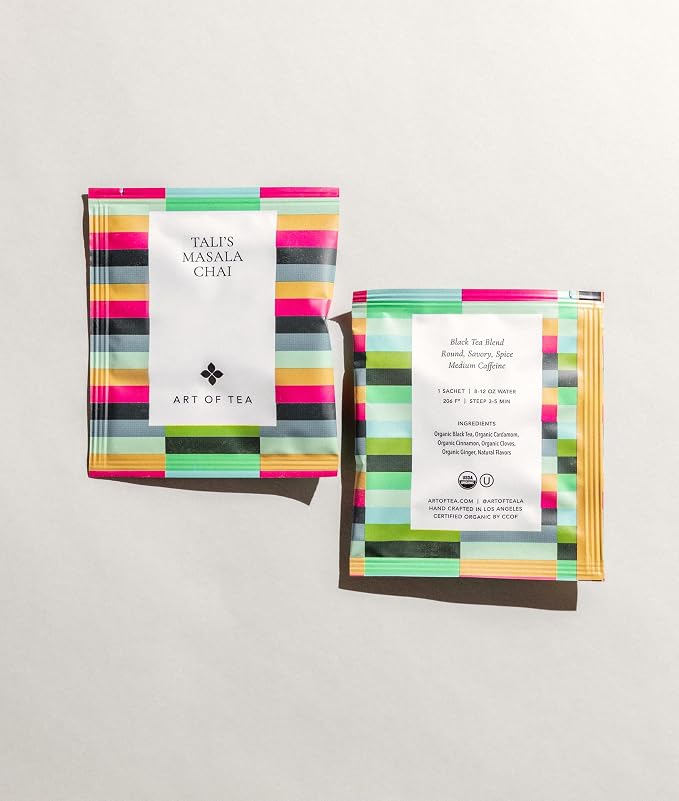 Art of Tea Organic Talis Masala Chai Tea Bags 50 Count, Premium Assam Black Tea with Cardamom, Cinnamon & Ginger, Pyramid Sachets, Spiced Chai Tea for Chai Latte & Hot Tea