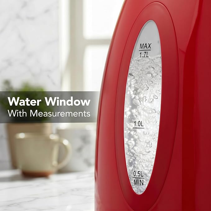 OVENTE Electric Kettle, 1.7L Fast Boiling Water Heater for Coffee or Tea, BPA Free with Water Level Gauge, Auto Shut-Off, Boil-Dry Protection, Indicator Light and Removable Filter, Red KP72R