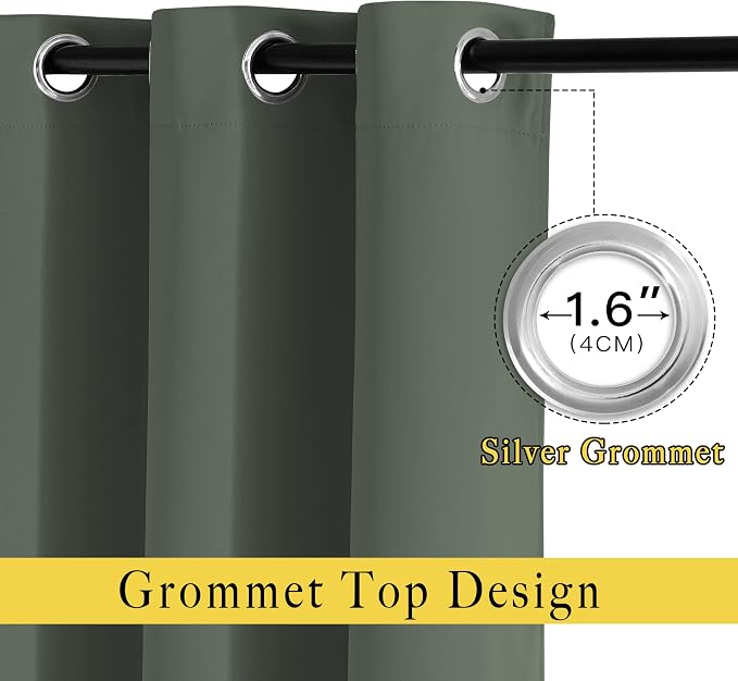 NICETOWN Dark Mallard Curtains 96 inches Long, Grommet Thermal Insulated Blackout Curtains Privacy Window Treatments for Boys Room/Living Room, W46 x L96, 2 Panels