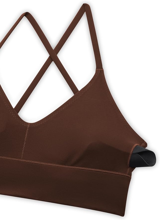 CRZ YOGA Butterluxe Thin Straps Cross Back Longline Sports Bras for Women - Padded V Neck Yoga Crop Top