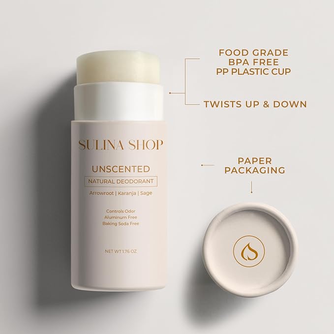 Sulina Shop Natural Deodorant, Aluminum Free, Unscented | No added fragrance, Sensitive skin-friendly, Baking soda-free, Gentle odor protection