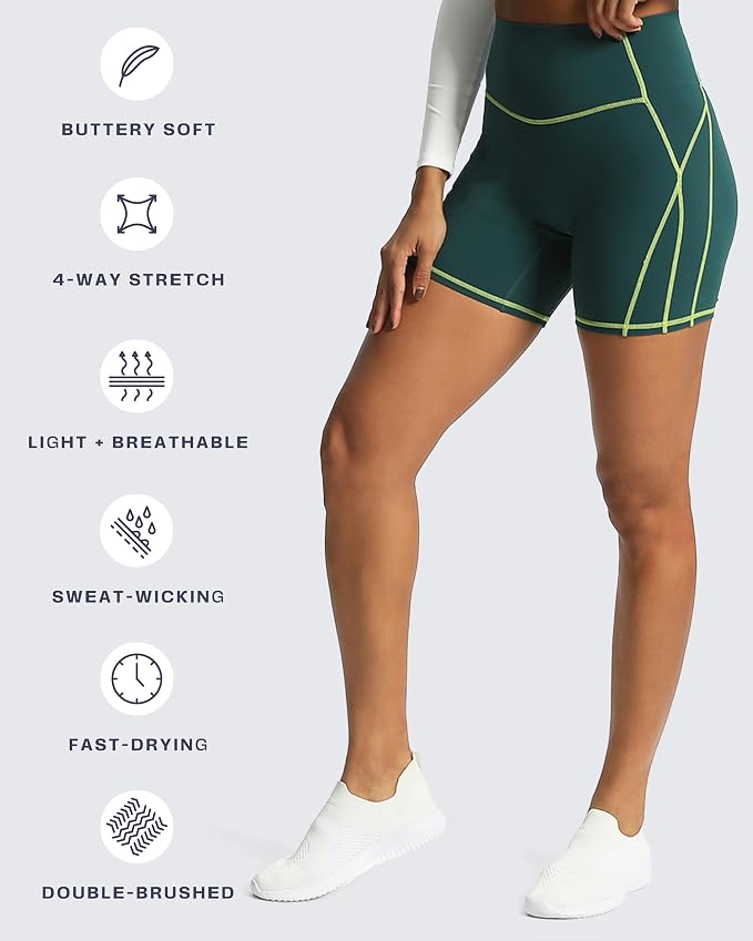 Aoxjox Lexi Lined Workout Biker Shorts for Women Tummy Control High Waisted Exercise Athletic Gym Running Yoga Short 6"