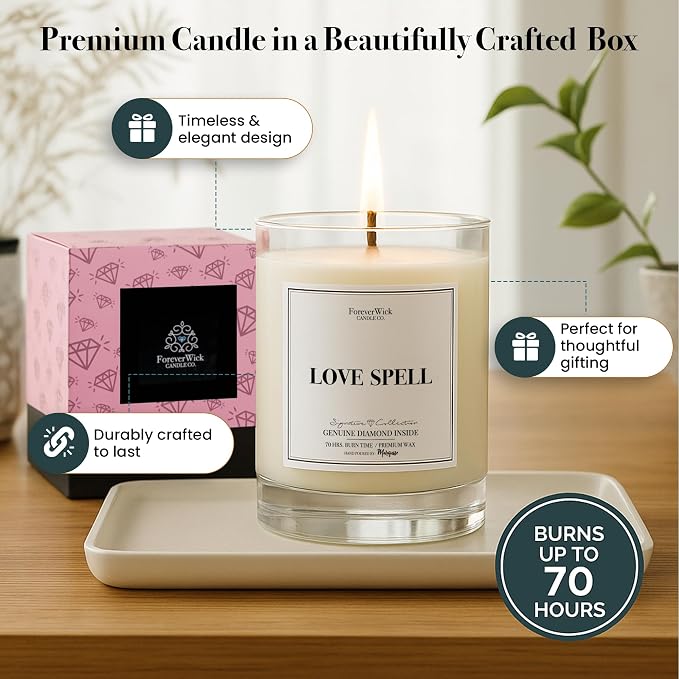 Love Spell Lush Fruit Surprise Candle with Diamond Inside | Foreverwick Candles | Scented Soy Candles Gifts for Women Aromatherapy Candle | Organic Soy Candle 14oz | 70h