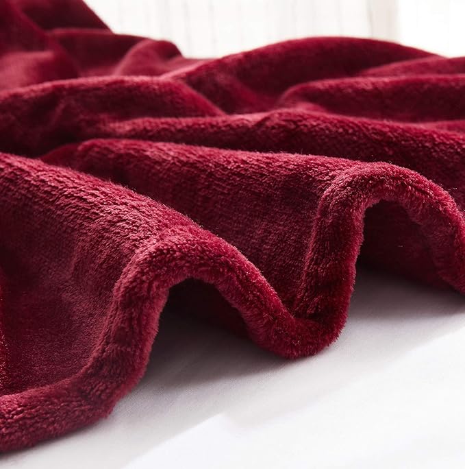 TASTHROW Large Flannel Fleece Throw Blanket, 50×70 Inch - Cozy Lightweight Thick Blanket - All Seasons Suitable for Women, Men and Kids (Burgundy)