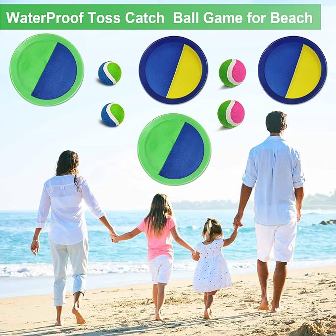 Jalunth Ball Catch Set Game Toss Paddle - Beach Toys Back Yard Outdoor Games Pool Lawn Backyard Throw Catch Sticky Set Age 3 4 5 6 7 8 9 10 11 12 Years Old Boys Girls Kids Adults Family Easter Gifts