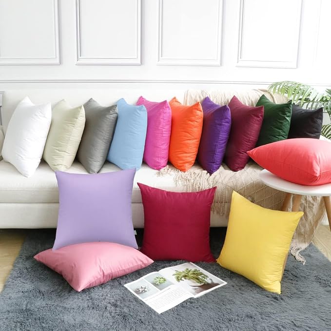4-Pack 100% Cotton Comfortable Solid Decorative Throw Pillow Case,Thmyo Square Cushion Cover Pillowcase Sublimation Blank Pillow Covers DIY Throw Pillowcase for Sofa(16x16 inch/ 40x40cm,Light Blue)