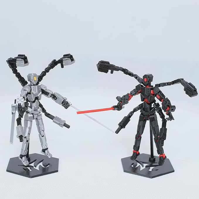 T13 Action Figure Set, 3D Printed Dummy 13, Titan 13 with 6 Arms, T 13 Multi-Jointed Movable, Lucky 13 Robot Desktop Decorations for Game Lovers Toys (Assembly Completed) (Gray)