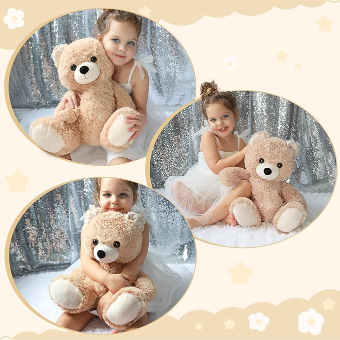 Tezituor 18 inch Teddy Bear Stuffed Animal, Big Tan Stuffed Bear Plush Toy Hugging Soft Bear Plush Bady Pillow Valentines Day Birthday Gift for Girlfriend Kids