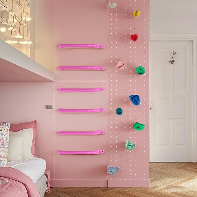 ESPETS 17 Inch 6 Pieces Pink Metal Safety Handles for Playground Equipment - Swing Set Attachment Grab Handle, Playset Accessories Hand Grips, Indoor Kids Monkey Bars for Ceiling