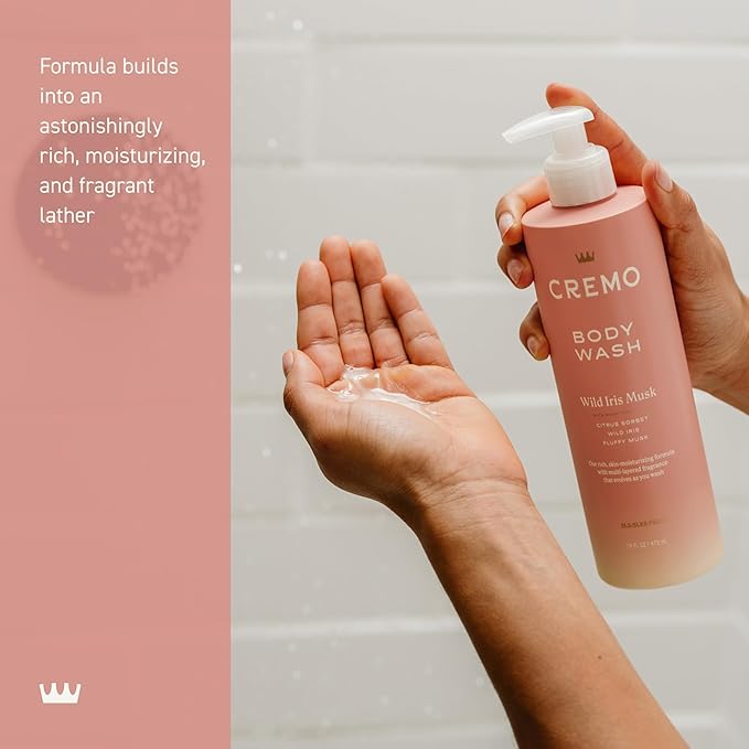 Cremo Wild Iris Musk Skin Moisturizing Body Wash for Women,Notes of Citrus Sorbet,Wild Iris,and Fluffy Musk,16 Fl Oz,(Pack of 2)