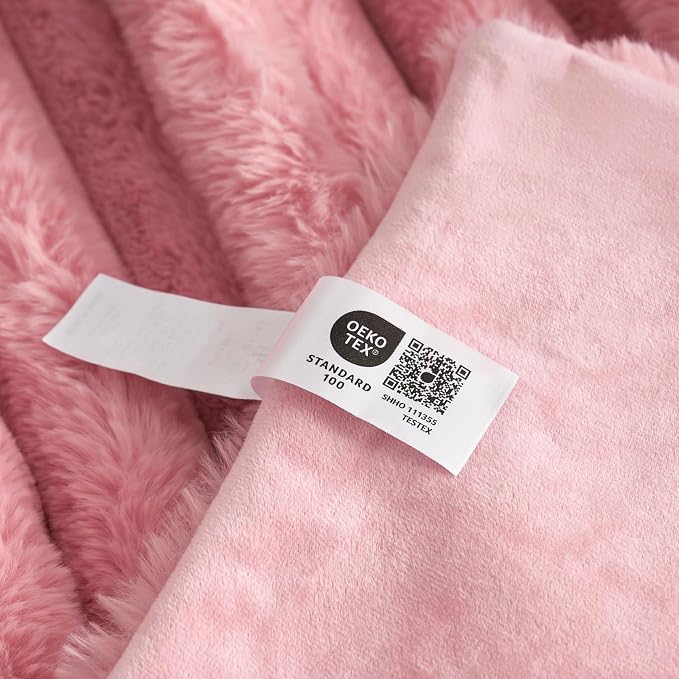 Cozy Bliss Faux Fur Throw Blanket for Couch, Cozy Warm Plush Striped Blanket for Sofa Bedroom Living Room, 60 * 80 Inches Hot Pink