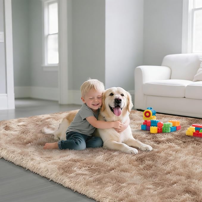 Fluffy Rug Shag Area Rug, Mottling Beige 3x5 Area Rugs for Bedroom, Small Bedside Rug, Soft Fluffy Shag Entryway Throw Rugs for Living Room Bedroom Room Home Decor