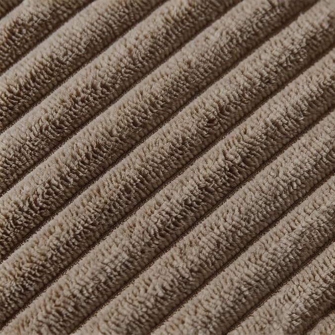 Fancy Homi Set of 2 Light Brown Euro Decorative Throw Pillow Covers 26x26 Inch with Pom-poms, Boho Soft Corduroy Solid Square Cushion Case for Couch Sofa Bedroom Car Living Room 66x66 cm