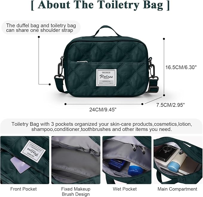 Travel Duffel Bag, Carry On Overnight Weekender Bags for Women | Travel Bag with Wet Pocket & Trolley Sleeve, For Spirit Airlines 18x14x8 Personal Item Bag