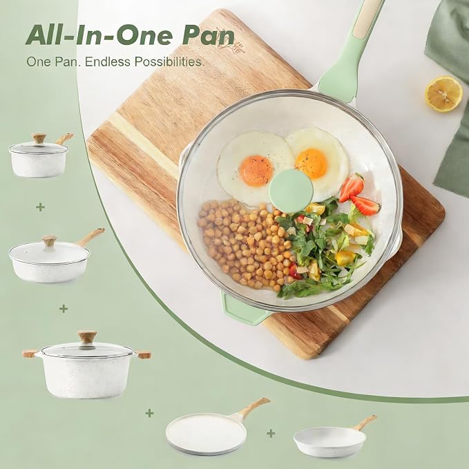 SENSARTE Nonstick Ceramic Skillet with Lid 10-inch, 3.5QT Non Toxic Deep Frying Pan, Dishwasher Safe Saute Pan with Lid, Stay-cool Handle, Healthy Induction Cooking Pot, Green