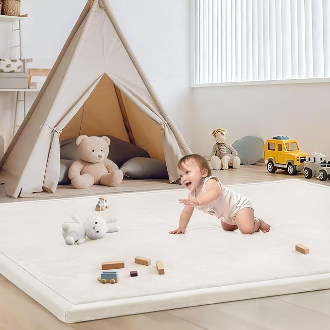 Baby Play Mat for Floor Nursery Rug Muscle Mat Area Rug Playroom Rug 79"x118" Playpen Mat Elastic Foam 1.3" Thick Crawling Mat for Babies,Toddlers, Infants, Kids,Cream