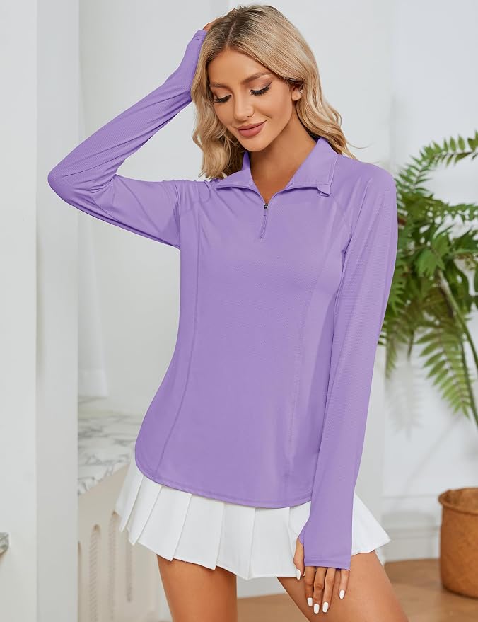 LOMON Women Long Sleeve Shirts Sun Protection 1/4 Zip Summer Quick Dry Hiking Shirts Quarter Zip Pullover for Women