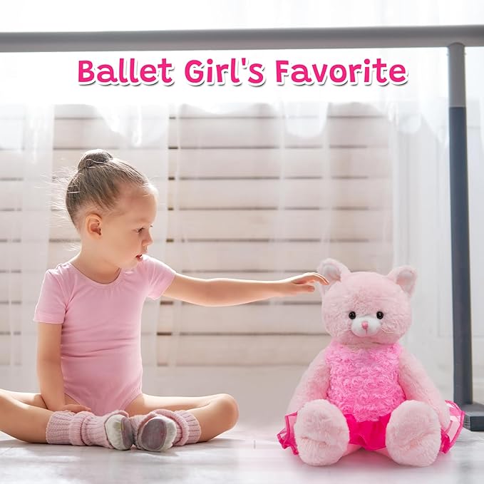 Ballerina Cat Stuffed Animal Cute Plush Cat in Tutu Skirt Birthday Dance Recital Gifts for Girls Kids 21’’ Pink