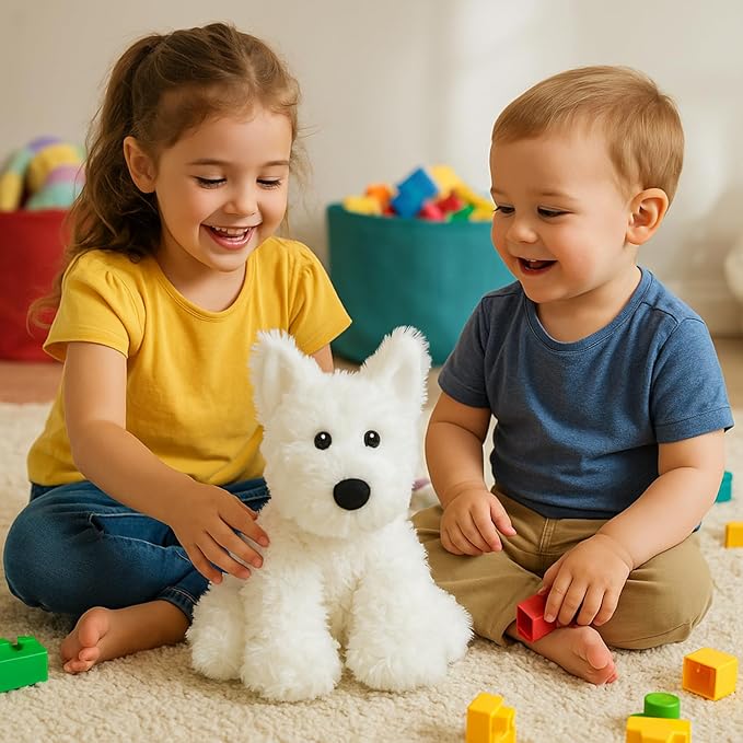 West Highland White Terrier Dog White Westie Puppy Stuffed Animals Plush Toys for Kids Girls Boys Baby Birthday Bedtime Gift, 12 inches