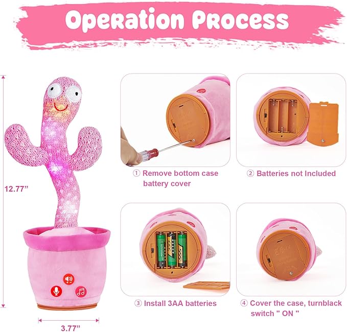 Dancing Talking Cactus Toy for Baby Toddlers, Baby Girl Toys, Volume Adjustable, Mimicking, Recording, Singing English Songs, Perfect Baby Toys & Gifts for Girls