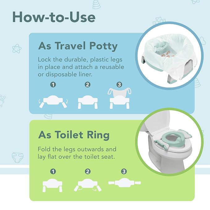 Kalencom Potette Plus 2-in-1 Travel Potty and Trainer Seat - Dual-Purpose Potty Training Toilet Seat - Portable Potty for Toddler Travel - with Durable, Lock-in Legs and Splash Guard - Pastel Mint