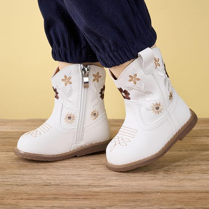 Newsonet Baby Cowboy Cowgirl Boots Infant Western Boots Toddler Boys Girls Round Toe Riding Mid Calf Boots All Seasons for 6 9 12 18 24 Months