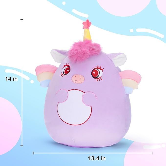 Original 14-Inch Unicorn Pillow Plush Stuffed Animal Toy,Big Size Soft Cute Fat Cuddle Huggable Adorable Plushy Toys,Gift for Kids