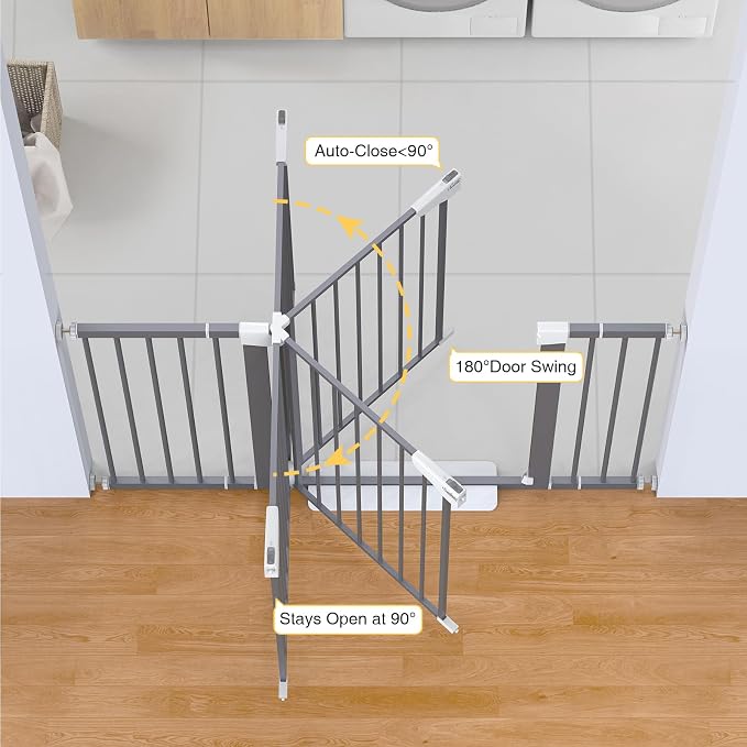 Cumbor 29.7-54.2" Wide Baby Gate for Stairs, Auto-Close Dog Gate Indoor for Doorways, No Drilling Pressure Mounted Pet Gates for Kids, Easy Walk Through Safety Gate, Gray
