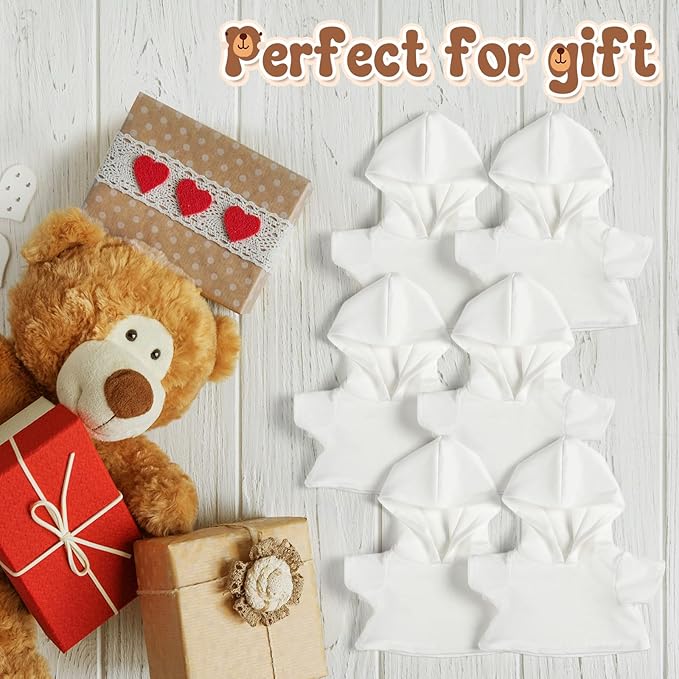 12 Pcs 8-12 Inch Stffed Bear Shirt Hoodies Bulk Blank Plush Animal Doll Clothes Tshirt for Sulimate DIY Stuffed Doll Outfit
