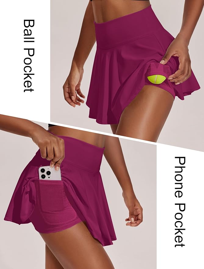 PINSPARK Womens Tennis Skirt 14" Pleated Athletic Golf Skorts with Pockets | High Waist, Tummy Control, Mini, Breathable, Lightweight, Soft, Built in Shorts, Pickleball, Casual