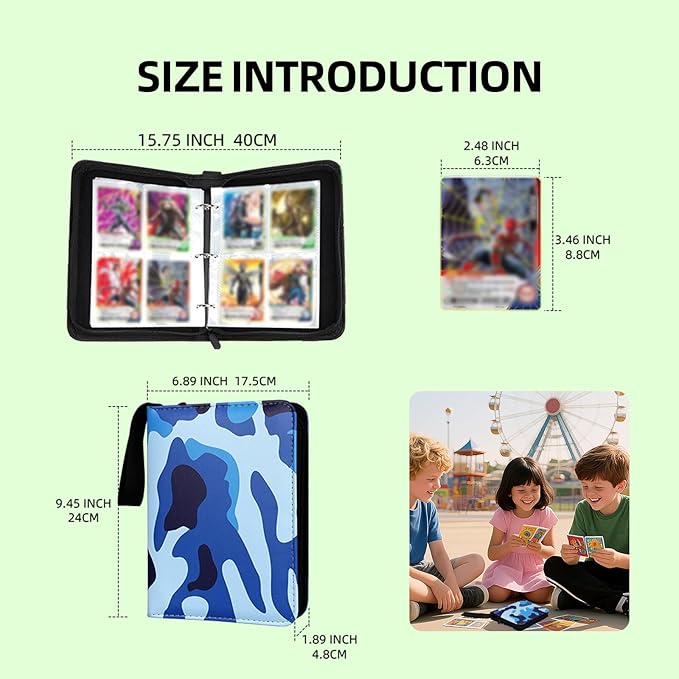 Collectible Trading Card Albums,4 Pocket Card Binder, 400 Double Sided Pocket,PU Premium Zip Trading Card Binder for TCG, MTG,Sports Cards (Red & Blue)
