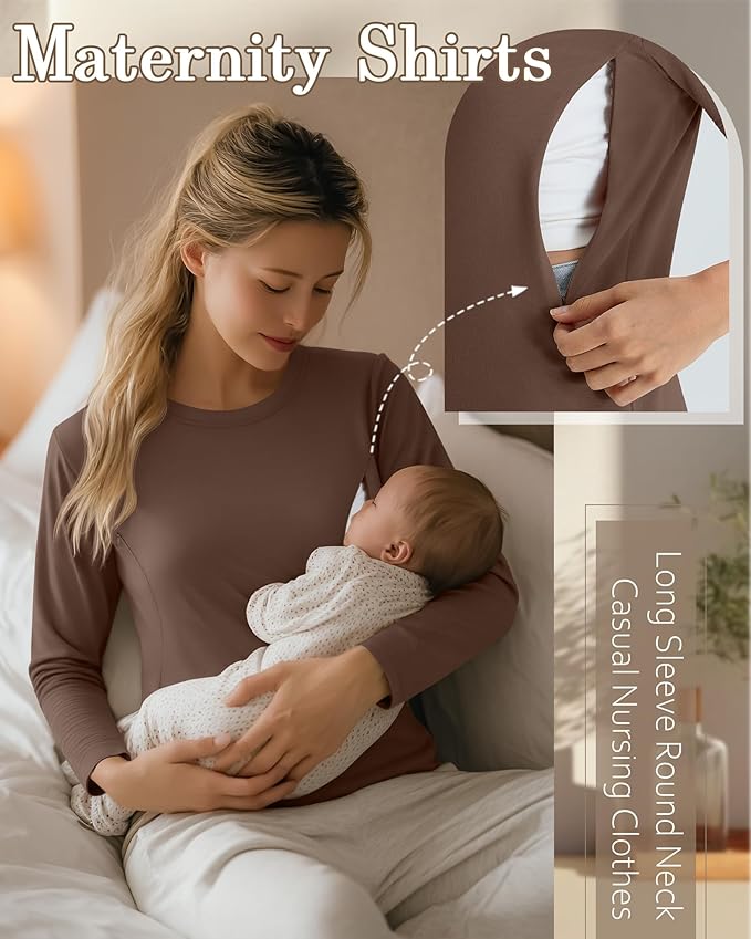 3 Pack Nursing Tops for Breastfeeding Maternity Shirts Zipper Long Sleeve Round Neck Knit Casual Nursing Clothes