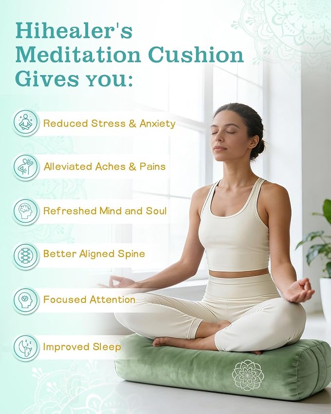 3 in 1 Yoga Bolster Pillow Set for Relaxation & Meditation, Premium Rectangular Velvet Cushion with Weighted Lavender Eye Pillow, Supportive Foam for Back Support & Stretching