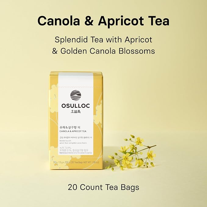 OSULLOC Canola & Apricot Tea (Aromatic Canola flower & Apricot), Premium Blended Tea from Jeju, Tea Bag Series 20 count
