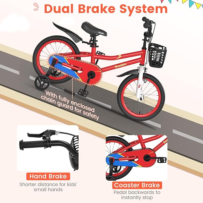 BABY JOY Kids Bike, 12 14 16 18 20 Inch Children Bikes for Boys Girls Teens 3-8 8+ Years w/Training Wheels or Kickstand, Handbrake, Coaster Brake & Removable Basket, Kids Bicycle of Multiple Colors