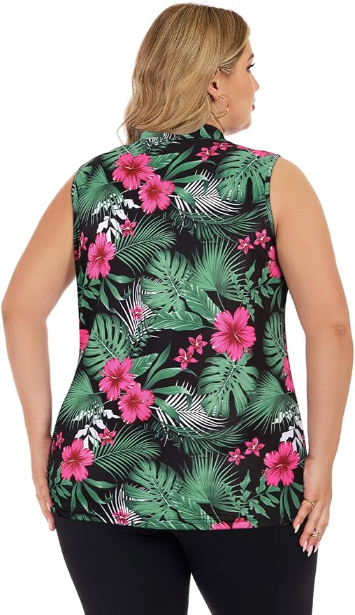 Misyula Style Plus Size Womens Golf Shirt Full-Zip with Pockets Tank Tops | Sleeveless, Quick Dry, Moisture-wicking, Lightweight Vests, Athletic, Tennis, Running, Workout, Casual, Travel, Work