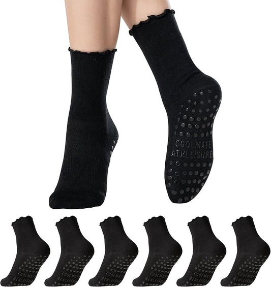 COOLMATE Pilates Socks with Grips for Women, Yoga Socks, Crew Non Slip Women for Barre, Pilates Gifts for Women