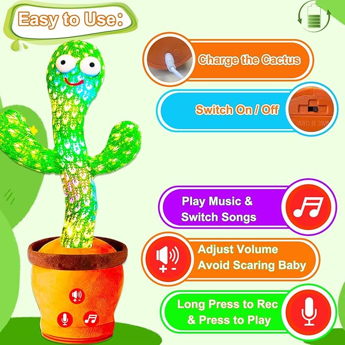 Rechargeable Baby Toys Dancing Talking Cactus Toy for Baby, Volume Adjustable, Singing, Mimicking, Repeating, Baby Infant Toys for Girls Boys, Valentine's Day Gifts for Kids Baby Todder