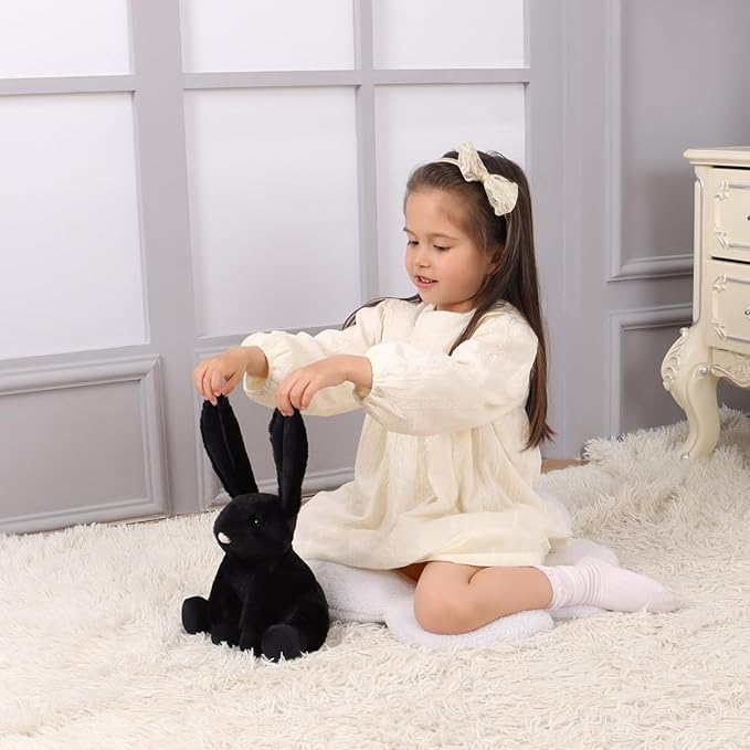Apricot Lamb Toys Plush Bunny Rabbit Stuffed Animal with Fluffy Soft Ears (Black, Small-8")