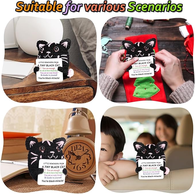 AICase Positive Black Cat Crochet Animals Emotional Support Nuggets Inspirational Knitted Unique Small Fanny Decorations Present Birthday Gifts for Women Men Her Him Sister Mom Dad Girls Boys Fans