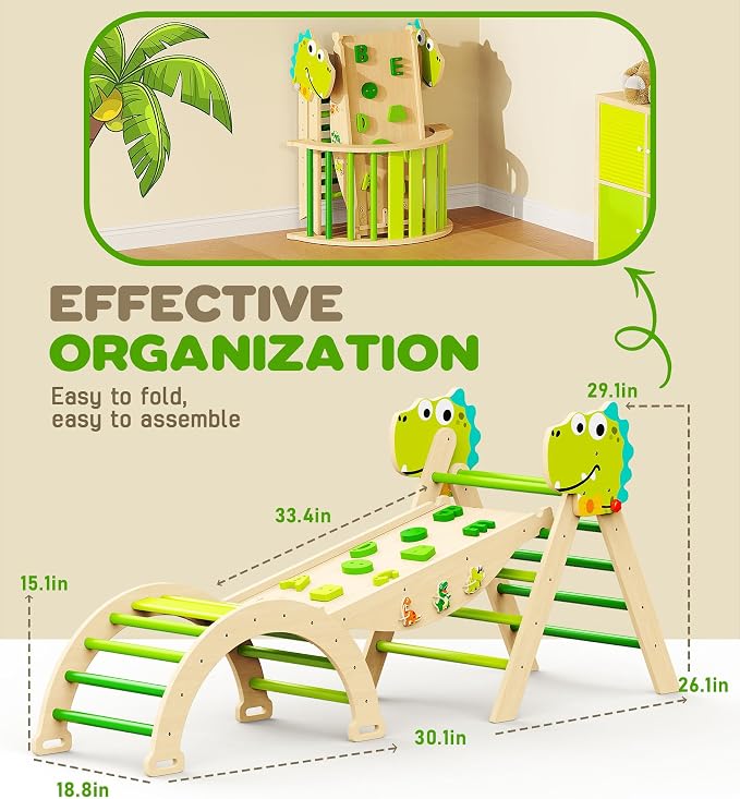 Pikler Triangle Set, 11-in-1 Montessori Climbing Toy for Toddlers, Foldable Wooden Indoor Jungle Gym & Playground Climber for Learning and Motor Skills (18 Months–7 Years)