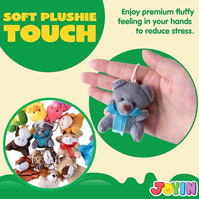 JOYIN 72 Pack Mini Animal Plush Toy Assortment (72 Units 3" Each),Bulk Stuffed Animals Party Favors for Kids, Small Animals Plush Keychain Decoration, Carnival Prizes, Halloween Party Favors