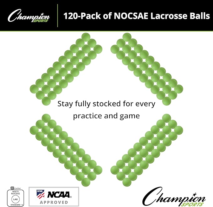 Champion Sports Lacrosse Balls – Official Size SEI Certified, Multi-Color Packs of 3, 6, or 12 for Practice & Games