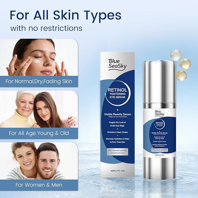 Eye Cream with Retinol Hyaluronic Acid & Niacinamide,3-in-1Eye Serum for Under Eye Bags & Puffiness Remover,Dark Circles,Wrinkles,Fine Lines,Hydrating & Brightening Eye Treatment for Men Women