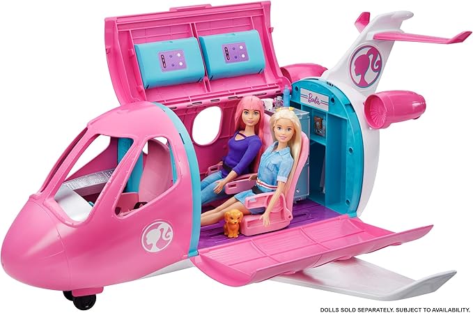 Barbie Dreamplane Transforming Playset with Reclining Seats and Working Overhead Compartments, Plus 15+ Pieces Including a Puppy and a Snack Cart, for Kids 3 Years Old and Up (Amazon Exclusive)