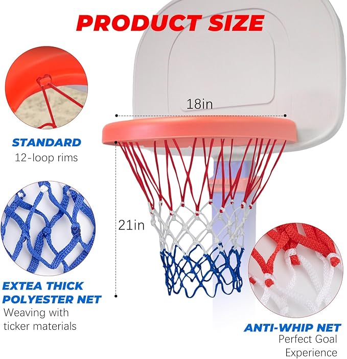 Basketball Net Compatible with Little Tikes,Professional Heavy Duty Basketball Net Replacement,Suitable for Outdoor Standard Basketball Hoop,White-Red-Blue