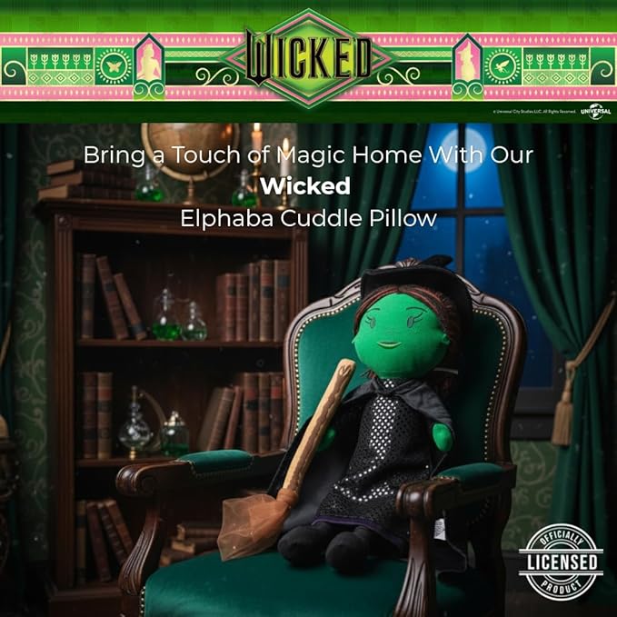 Wicked Movie Elphaba Witch Plush Cuddle Pillow, Super Soft & Cozy, (Officially Licensed Product) by Franco Collectibles