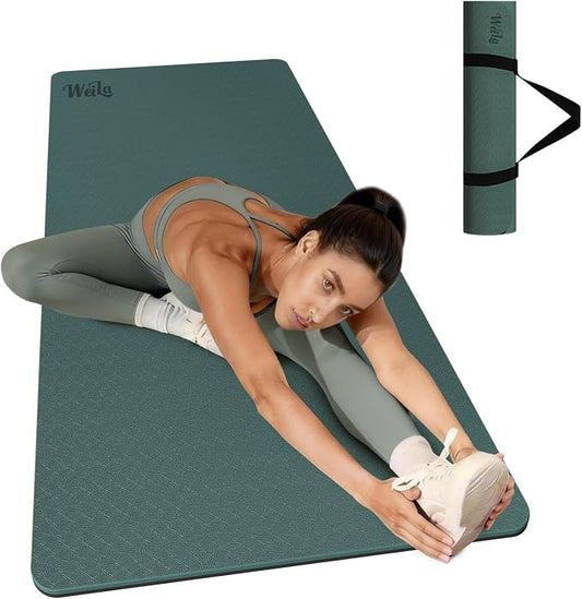 WEILA Extra Thick 10mm Yoga Mat - Non-Slip TPE Fitness Mat for Yoga, Pilates & Workout, 76"x28" Large Dual-Color with Carry Strap for Travel, Gym, Home